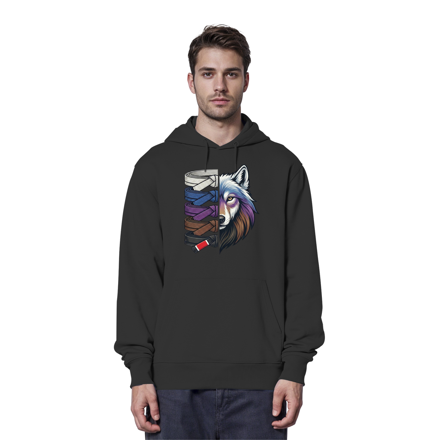 BJJ Wolf Belt Stack  - Organic Hoodie